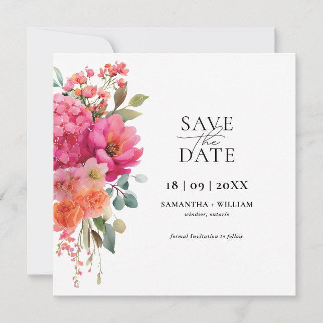Aquarell-Blumen- Save-the-Date Ankündigung (Vorderseite)