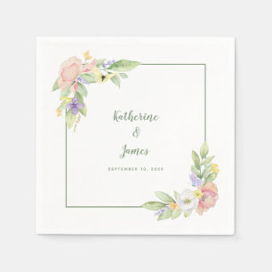 Aquarell Blumen Schmetterlinge Hochzeit & Verlobun Serviette