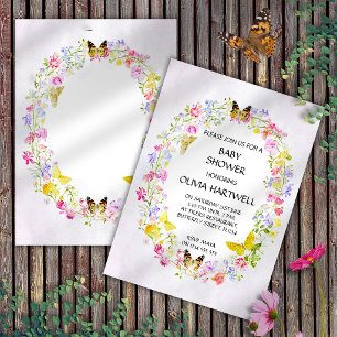 ~Aquarell-Blumen- & Schmetterlingskranz-Baby Showe Einladung