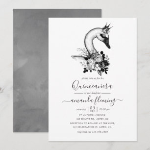 Aquarell-Blumen-Schwan-Quinceañera Einladung
