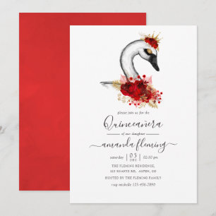 Aquarell-Blumen-Schwan-Quinceañera Einladung