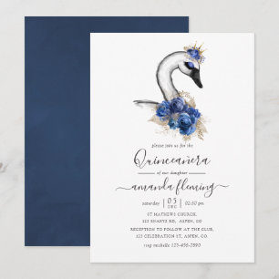 Aquarell-Blumen-Schwan-Quinceañera Einladung