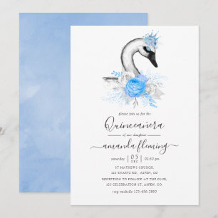 Aquarell-Blumen-Schwan-Quinceañera Einladung