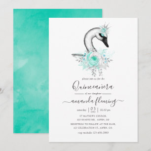 Aquarell-Blumen-Schwan-Quinceañera Einladung