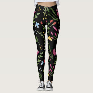 Aquarell-Blumen Schwarz Pink Blau Gelb Leggings