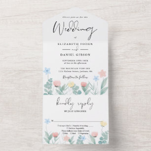 Aquarell-Blumen-Script-Kalligrafie-Hochzeit All In One Einladung