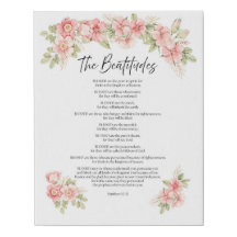 Aquarell-Blumen-Seligpreisungen-Schrift in Rosa