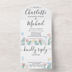 Aquarell-Blumen-Signatur-Schrift Hochzeit All In One Einladung
