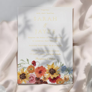 Aquarell-Blumen-Sommerhochzeit Gold Folieneinladung