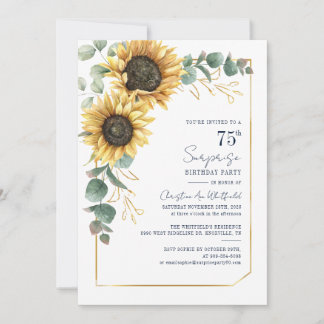 Aquarell-Blumen-Sonnenblumen-Schrift 75. Geburtsta Einladung