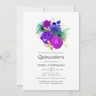 Aquarell-Blumen-Spanisch-Mardi-Gras-Quinceañera Einladung