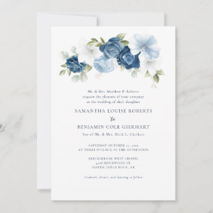 Aquarell-Blumen-Staubblau-Blüten-Hochzeit Einladung