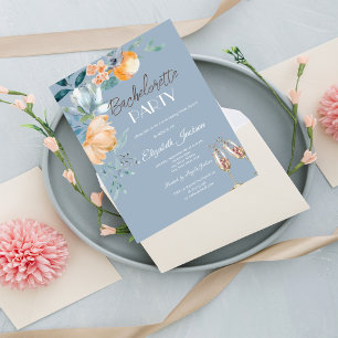 Aquarell Blumen Staubblau Junggesellinnenabschied Einladung