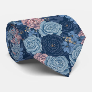 Aquarell-Blumen Staubblau Navy-Rosen Krawatte