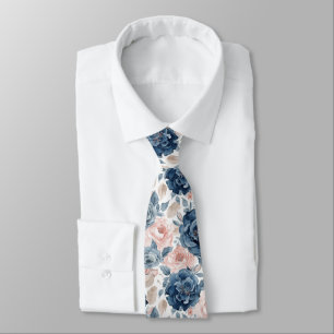 Aquarell-Blumen Staubblau Navy-Rosen Krawatte