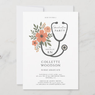 Aquarell-Blumen-Stethoskop-Nurse-Abschluss Einladung