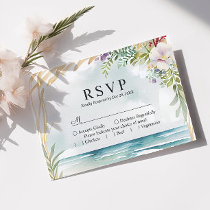 Aquarell-Blumen-Strand-Sommer-Hochzeit-Antwortkart RSVP Karte