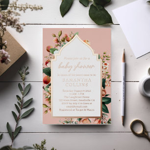 Aquarell-Blumen Süße Pfirsich-Baby-Party Folieneinladung