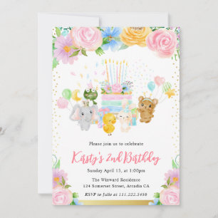 Aquarell Blumen Süße Tierfreunde Geburtstag Einladung