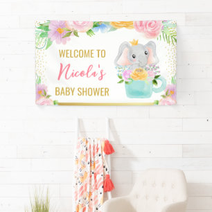 Aquarell-Blumen Süßer Elefant Baby Shower Banner