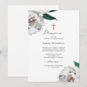 Aquarell-Blumen-Tauf-Einladung mit Kreuz Einladung