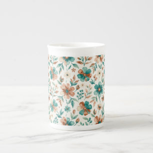 Aquarell-Blumen-Teal-Kupfer  Prozellantasse