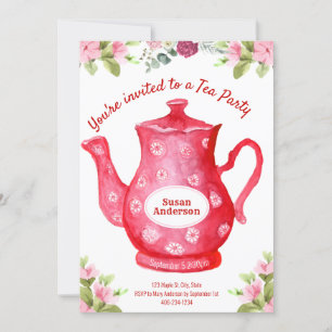 Aquarell-Blumen-Teekanne-Teeparty-Einladung Einladung