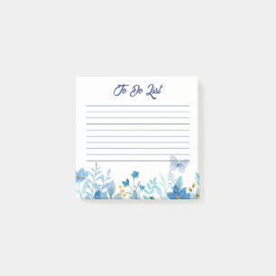 Aquarell-Blumen-To-Do-Liste-Notizblock in Blau Post-it Klebezettel