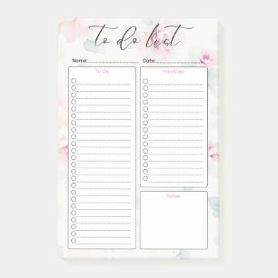Aquarell-Blumen-To-Do-Liste Pastellblumen Post-it Klebezettel
