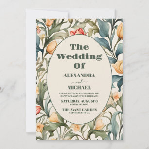 Aquarell-Blumen-Tulpen-William-Morris-Hochzeit Einladung