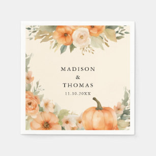 Aquarell-Blumen und Kürbis Boho-Hochzeit Serviette
