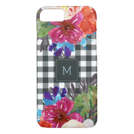 Aquarell-Blumen- und schwarzer Gingham mit Case-Mate iPhone Hülle