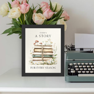 Aquarell-Blumen und Vintage-Bücher Poster