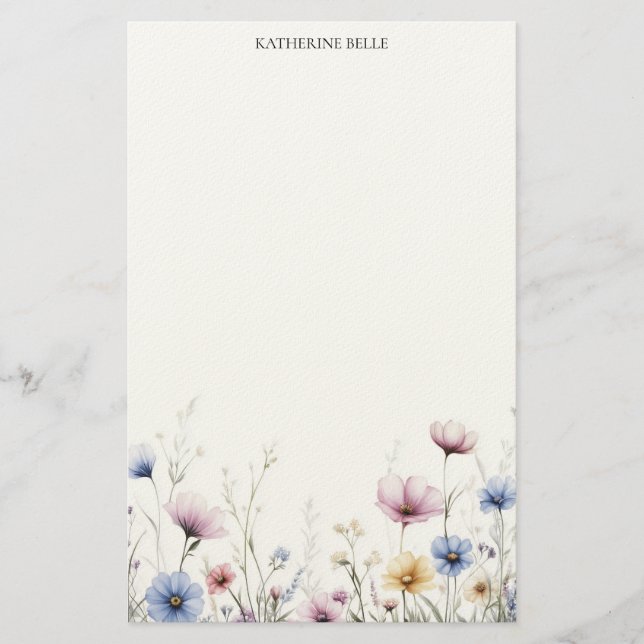 Aquarell-Blumen-Unterrand Wildblumen Briefpapier (Vorderseite)