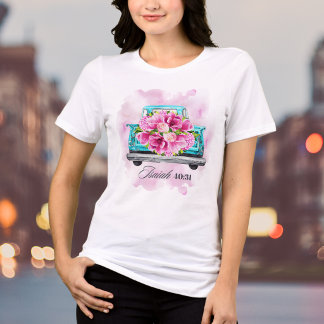 Aquarell Blumen Vintage Blau LKW Bibelvers Tri-Blend Shirt