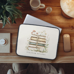 Aquarell-Blumen-Vintage-Bücher Personalisiert Laptopschutzhülle