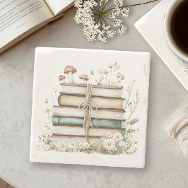 Aquarell-Blumen-Vintage-Bücher Steinuntersetzer