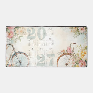 Aquarell-Blumen-Vintage-Fahrrad-Kalender 2027 Schreibtischunterlage