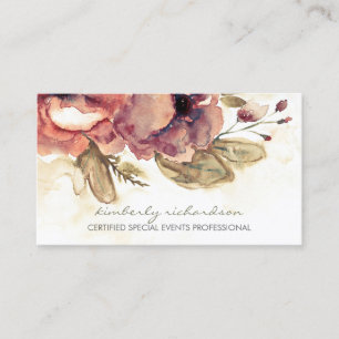 Aquarell-Blumen Vintage-Maroon Elegant Visitenkarte