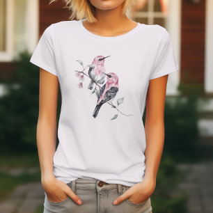 Aquarell-Blumen-Vögel T-Shirt