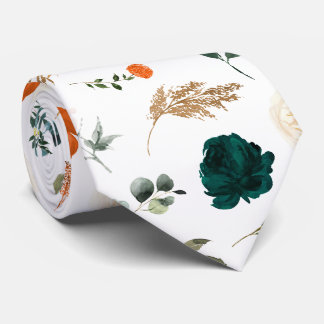 Aquarell-Blumen Waldgrün Rost Orange Rosen Krawatte