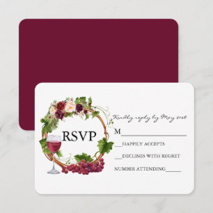 Aquarell-Blumen-Weinreben-Kranz-Hochzeit RSVP Karte