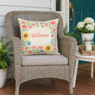 Aquarell-Blumen-Willkommen in unserem Zuhause Kissen