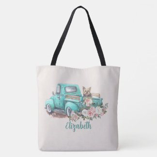 Aquarell-Blumen & Yorkie in Teal-LKW