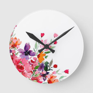 Aquarell-Blumen-Zweig Runde Wanduhr