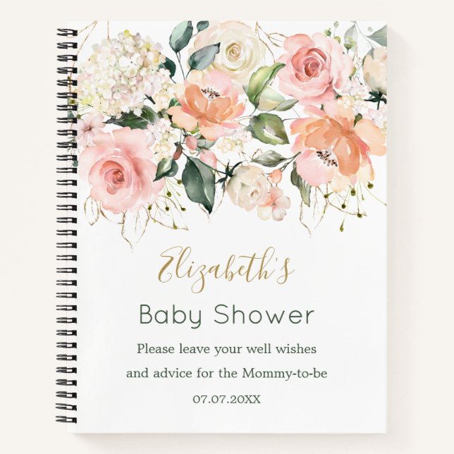Aquarell Blumenapricot Rosa Rosen Babydusche   Notizbuch (Vorderseite)