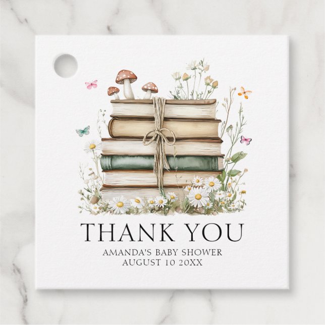 Aquarell Blumenbücher Kinderdusche Danke Geschenkanhänger (Vorderseite)