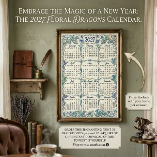 Aquarell-Blumendrachen 2027-Wandkalender Poster