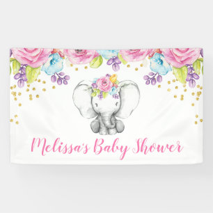Aquarell-Blumenelefant-Babyparty Banner