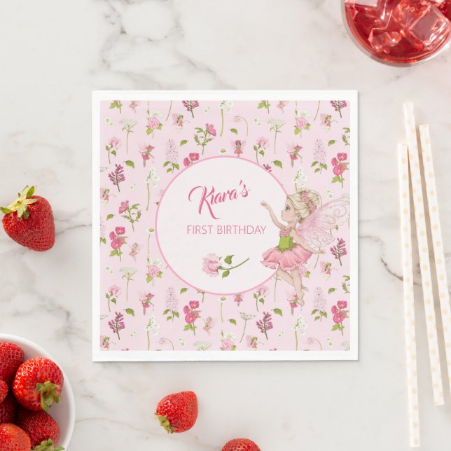 Aquarell-Blumenfee-Mädchen-Geburtstag Serviette (Beispiel)
